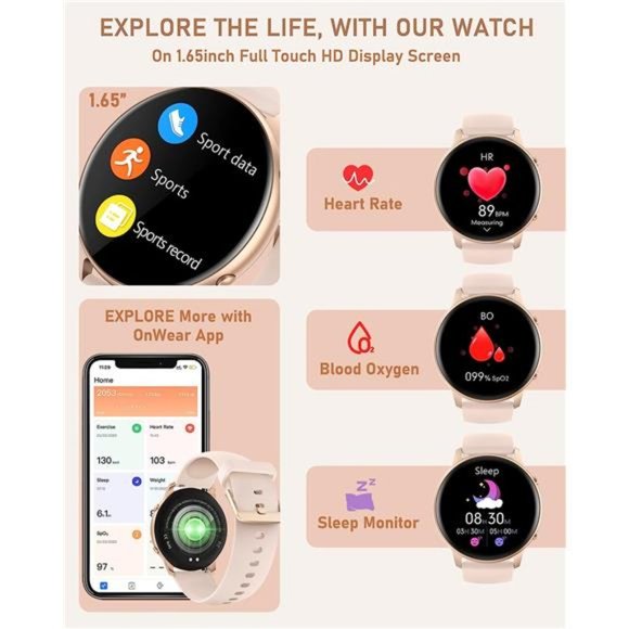 Round Face Smart Watch 2023, 16 Sports Modes Heart Rate SPO2 Sleep Monitor - Picture 2 of 5